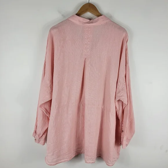J. Jill Pink Love Linen Slub Long Sleeve Button Up Shirt Pink - Picture 9 of 12